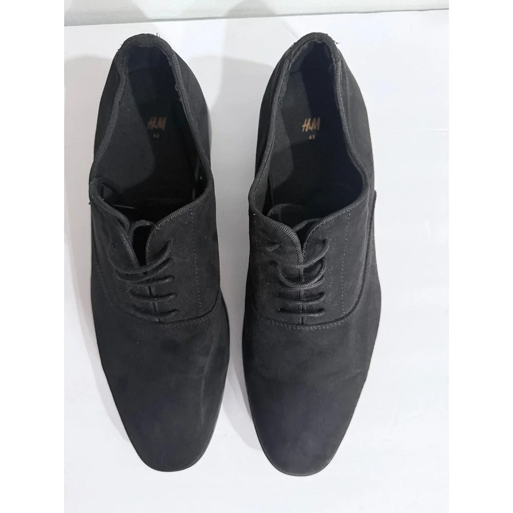 HM Mens Black Faux Suede Oxford Dress Shoes Lace Up Round Toe Size 42 US 9
